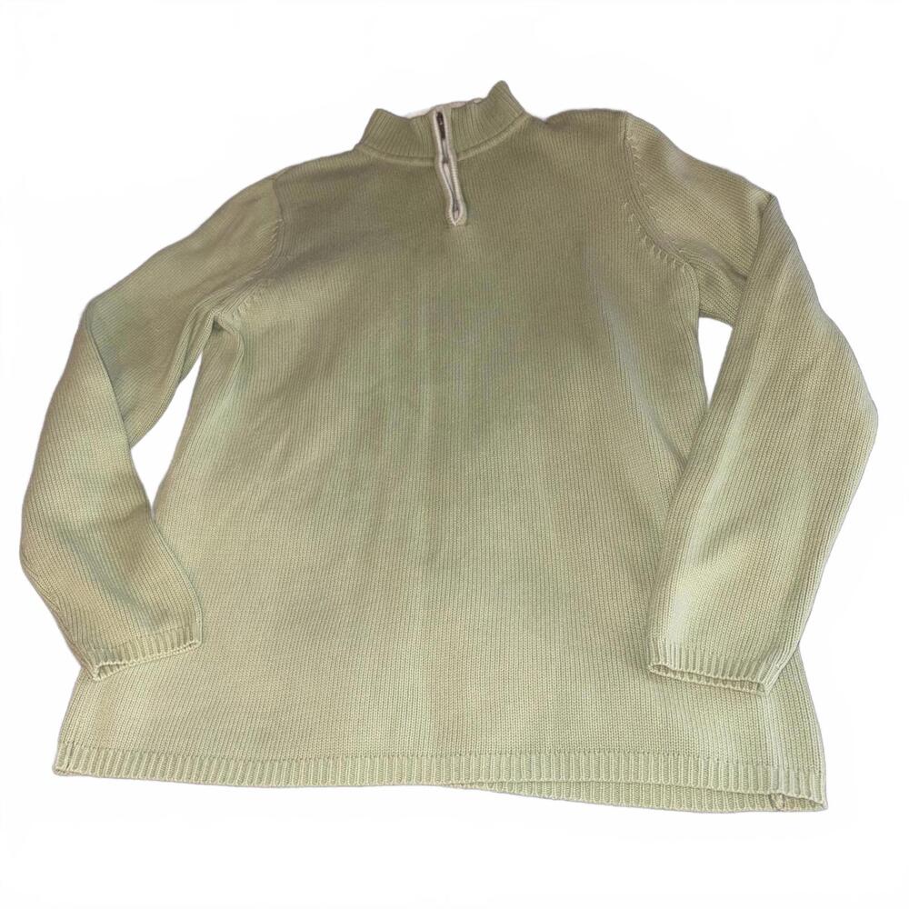 Karen Scott Sport Light Green 1/4 Zip Sweater Petite Medium Spring Knit Woven